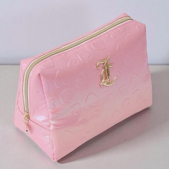 Juicy Couture Pink Iridescent Heart Embossed Large Cosmetic Bag NWT - Picture 3 of 7